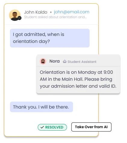 Student inquiry about Orientation details