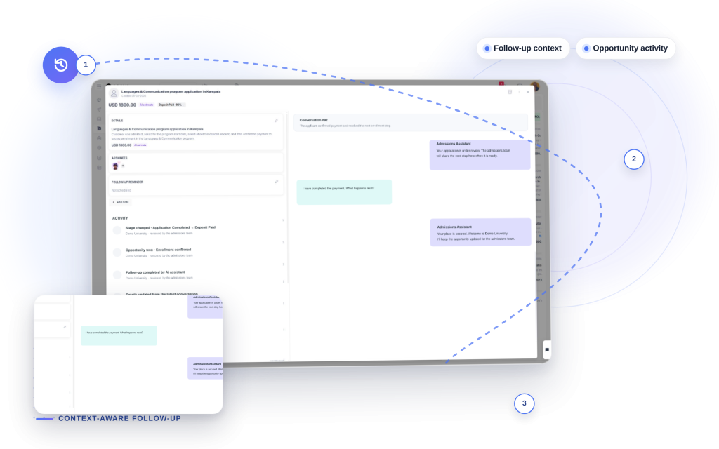 Neexa Context-Aware Follow-Up mockup: Follow-up context, Opportunity activity.