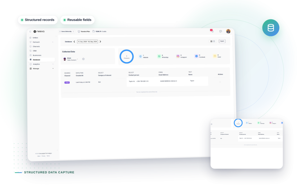 Neexa Structured Data Capture mockup: Structured records, Reusable fields.