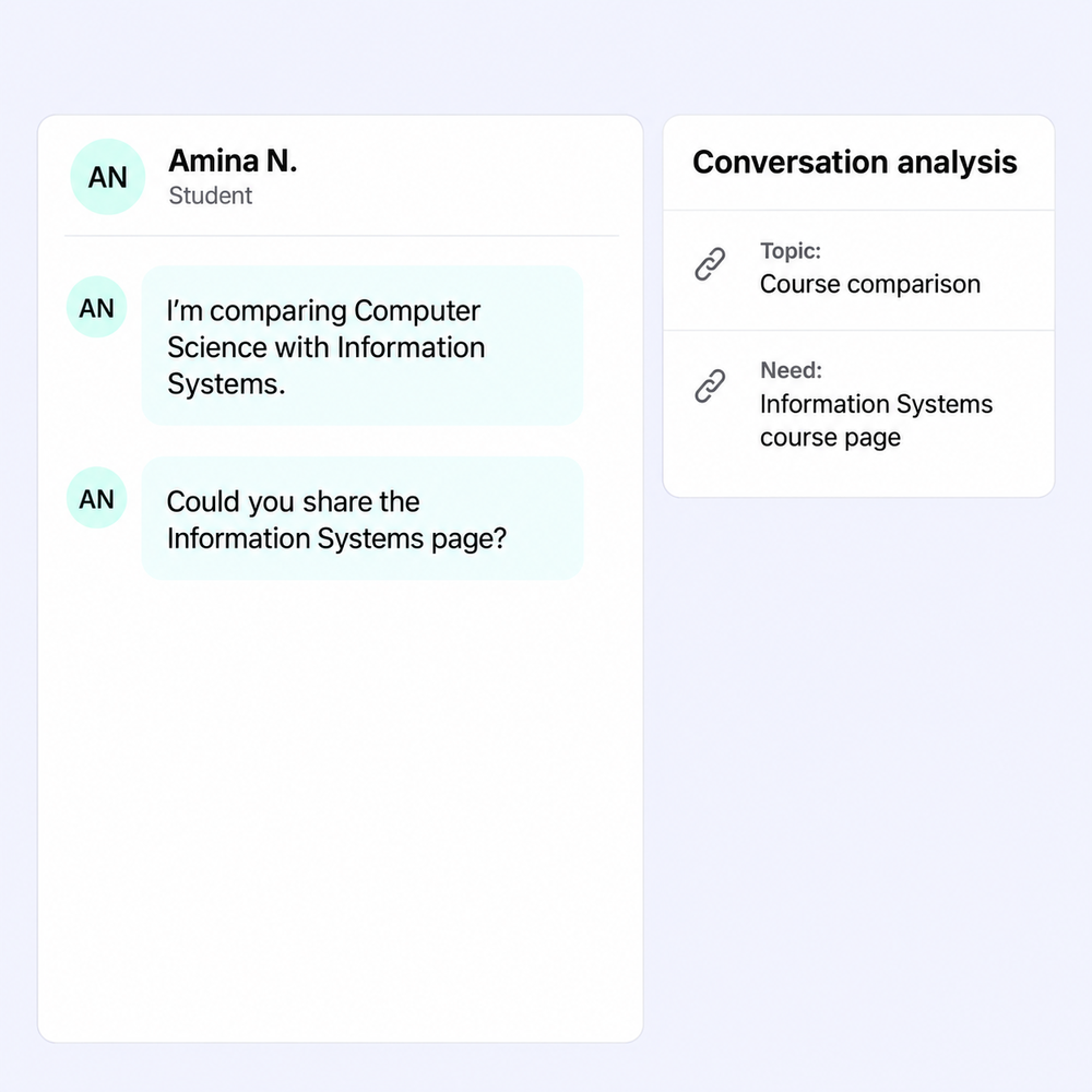 Amina’s two course-comparison messages substantiate the extracted topic and the need for an Information Systems course page.
